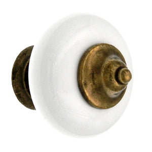 10 Pack Belwith P309-VB White Ceramic with Brass 1 1/4" Cabinet Knob Pulls