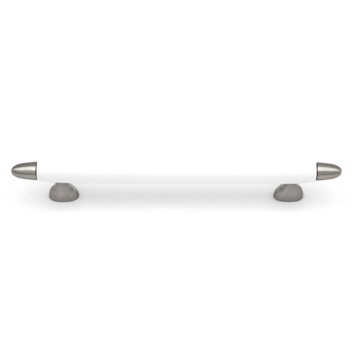 Hickory Hardware Aero Satin Nickel and White Cabinet<br>5" (128mm)cc Handle Pull P3394-SNW