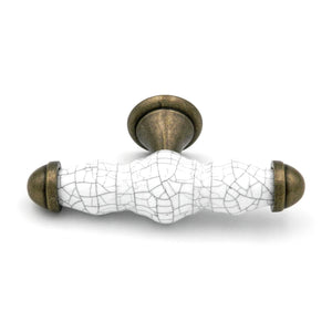 Hickory Hardware Callis Country 3 1/2" Wrought Brass and White Crackle T-Bar Cabinet Knob P3660-WRBWGC