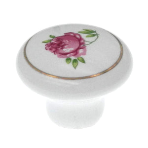 Liberty Ceramic White Pink Ceramic Flower 1 5/16" Knob P40011H-W-C7