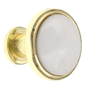 Keeler Country Rustic Polished Brass & White Round 1 1/8" Solid Brass, Porcelain Porcelain Cabinet Knob P419-W