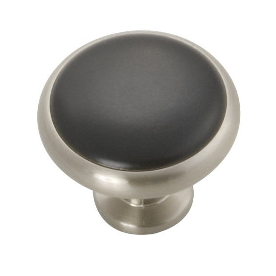 Hickory Hardware Tranquility Satin Nickel & Black Round 1 3/8" Porcelain Cabinet Knob P427-SNB