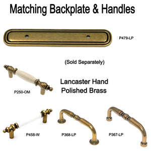 Hickory P458-W Lancaster Hand Polished Brass, White Ceramic 3"cc Bar Pull Handle