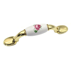 Liberty Brainerd 3" Ctr Polished Brass Cabinet Pull White Center Pink Rose 69424