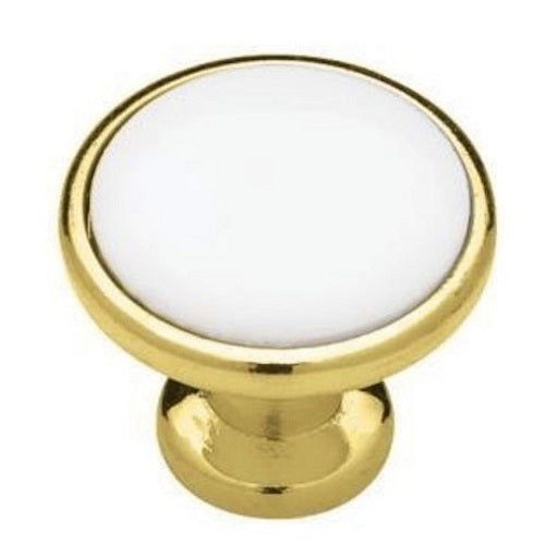 10 Pack Liberty 1 1/4" Polished Brass and White Round Cabinet Knob P50162-PBW-C