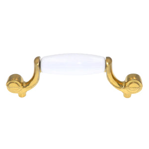Hickory Hardware Tranquility Satin Brass White 3"cc Cabinet Handle Pull P511-SB
