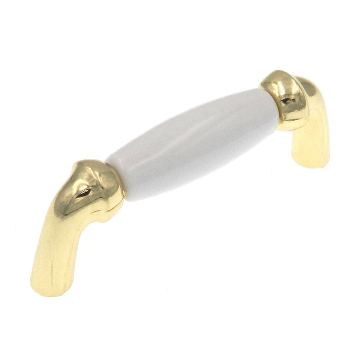 Hickory Hardware Newport Polished Brass and White Porcelain Center 3"cc Cabinet Pull P536-PB