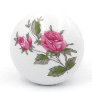 Hickory Hardware English Cozy White Porcelain & Pink Roses Round with Pink Rose 1 1/16" Porcelain Cabinet Knob P603-PR