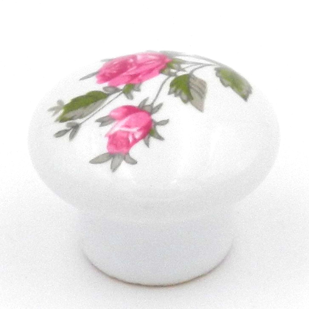 Hickory Hardware English Cozy porcelana blanca y rosas rosadas redondas con rosa rosa 1 1/16" perilla de gabinete de porcelana P603-PR