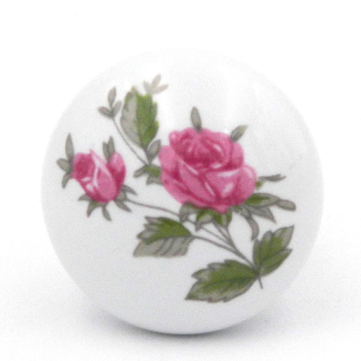 Hickory Hardware English Cozy porcelana blanca y rosas rosadas redondas con rosa rosa 1 1/16" perilla de gabinete de porcelana P603-PR