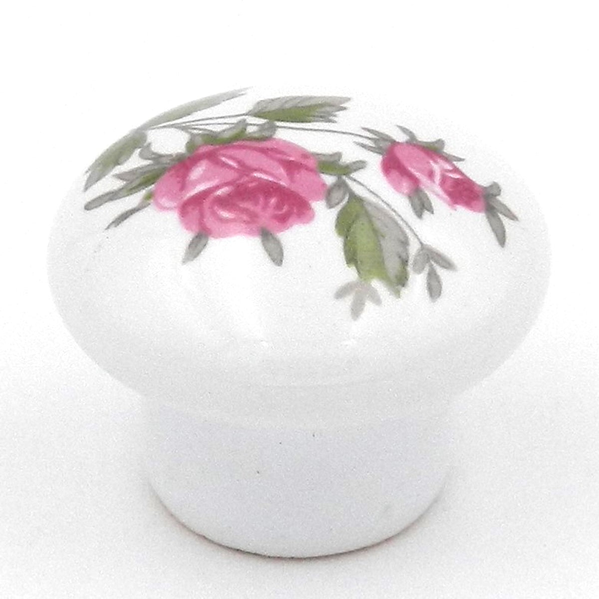 Hickory Hardware English Cozy porcelana blanca y rosas rosadas redondas con rosa rosa 1 1/16" perilla de gabinete de porcelana P603-PR