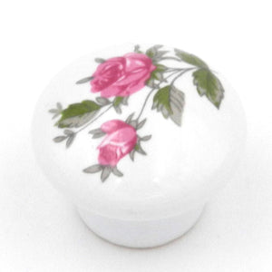 Hickory Hardware English Cozy White Porcelain & Pink Roses Round with Pink Rose 1 1/16" Porcelain Cabinet Knob P603-PR