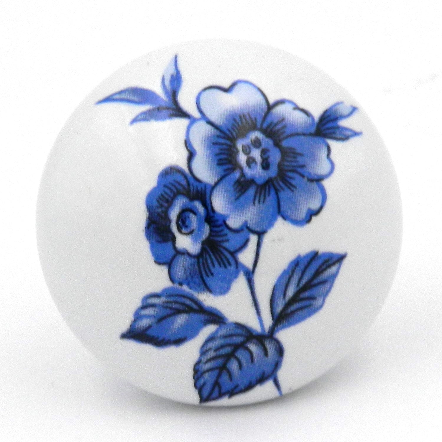 Hickory Hardware English Cozy White 1 3/8" Cabinet Knob Blue Flower P606-POP