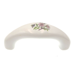 Hickory English Cozy White Porcelain with Pink Flower 3"cc Handle Pull P6100-DR
