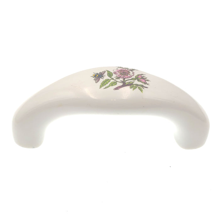 Hickory English Cozy White Porcelain with Pink Flower 3"cc Handle Pull P6100-DR