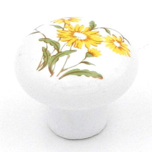 Hickory Hardware English Cozy White & Yellow Round Flowers 1 3/8" Porcelain Cabinet Knob P632-YF