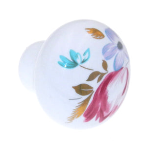 Hickory Hardware English Cozy White Round Flowers 1 3/8" Porcelain Cabinet Knob P635-FD