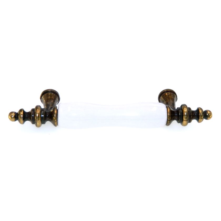 BELWITH Tranquility 3 Centers Handle Pull in Antique Brass and White