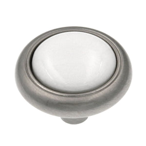 20 Pack Hickory Hardware Tranquility 1 1/8" Satin Nickel and White Round Cabinet Knob P709-SNW