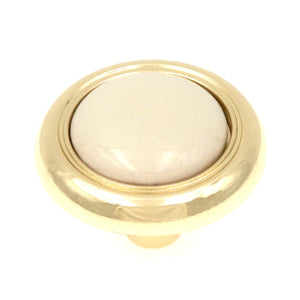 10 Pack Hickory Hardware Tranquility 1 1/8" Polished Brass and Ivory Round Cabinet Knob P714-IV