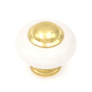 Belwith P722-UB White Porcelain 1 1/4" Cabinet Knob Pull with Ultra Brass Stem