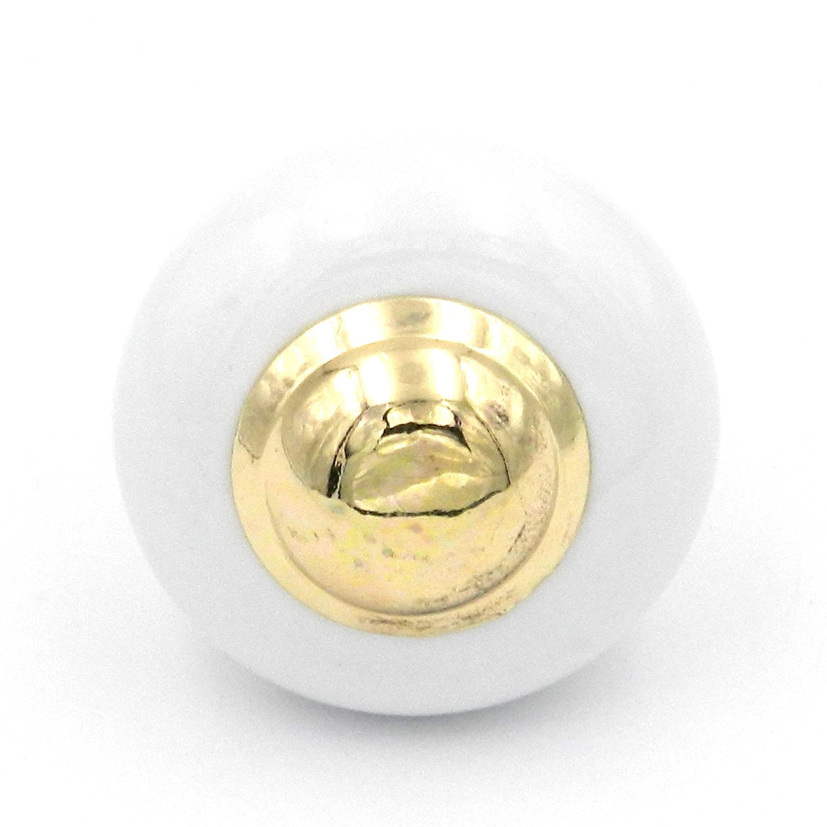 Belwith P722-UB White Porcelain 1 1/4" Cabinet Knob Pull with Ultra Brass Stem