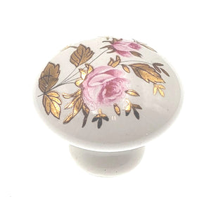Hickory Hardware Country White & Pink, Gold Round 1" Porcelain Cabinet Knob P724-GR