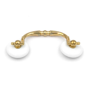 Belwith P752-UB Polished Brass and White Ceramic 3"cc Cabinet Bail Pull Handles