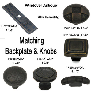 Belwith Hickory Hardware Windover Antique Arts & Crafts Rectangular Cabinet Knob Backplate P7529-WDA