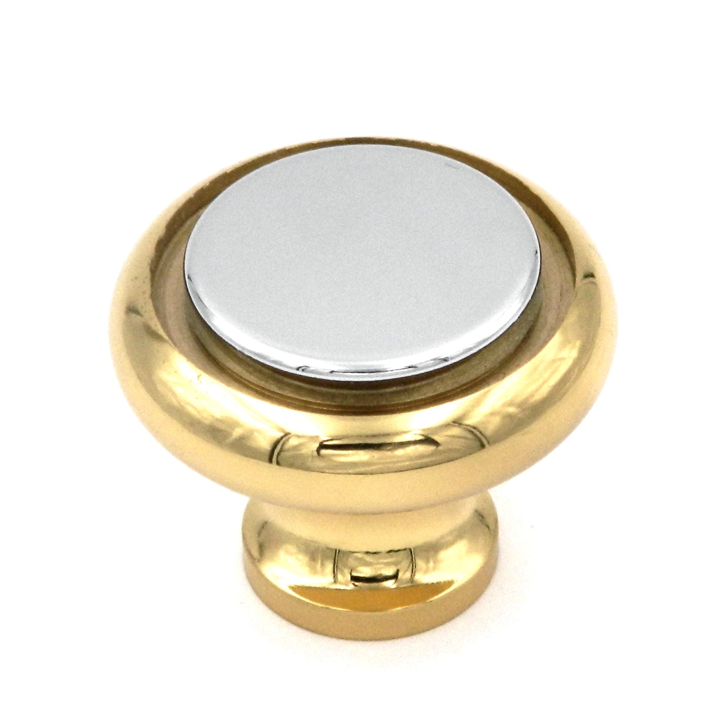 Keeler Milan Polished Brass & Polished Chrome Round Flat Top 1 1/4" Solid Brass Cabinet Knob P9805