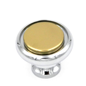 Keeler Milan Chrome & Polished Brass Round Flat Top 1 1/4" Solid Brass Cabinet Knob P9810
