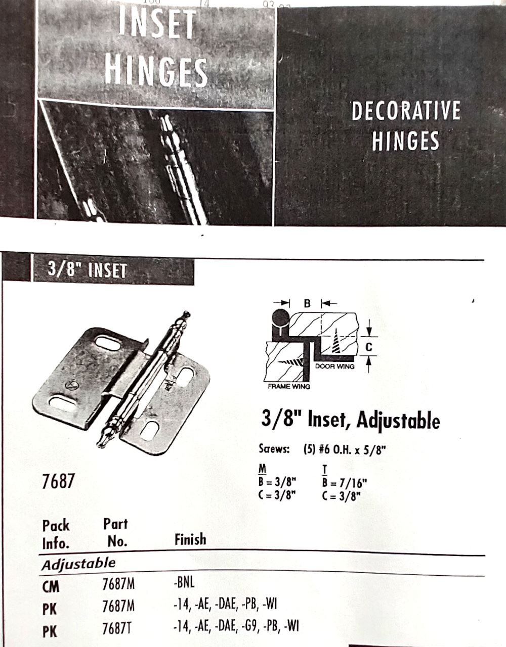 Pair of Amerock Minaret Cabinet Hinges Partial Wrap 3/8" Inset PK7687T-WI