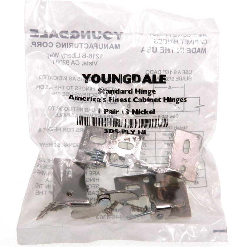 Pair Youngdale #3 Nickel Knife Pivot Cabinet Hinges 1/4" Overlay 1/2" Min. Door
