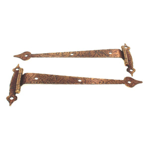 Pair National Lock Hammered 6 1/2" Strap T Hinges Old Brass 3/8" Offset R379-5