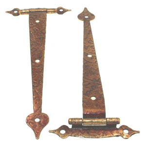 Pair National Lock Hammered 6 1/2" Strap T Hinges Old Brass 3/8" Offset R379-5