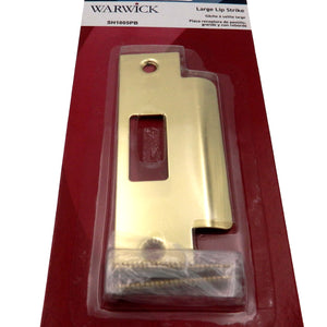 Placa de cierre de labio grande resistente para puerta Warwick, latón pulido SH1005PB