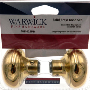 Warwick Solid Brass Round Passage Door Knob Set, Polished Brass SH1022PB