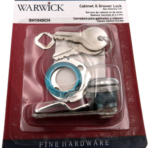 Warwick Cabinet & Drawer Lock, Max Thickness: 1/4", Chrome SH1045CH