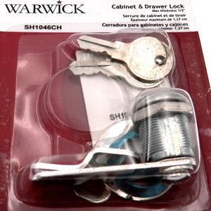 Warwick Cabinet & Drawer Lock, Max Thickness: 1/2", Chrome SH1046CH