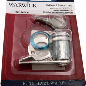 Warwick Cabinet & Drawer Lock, Max Thickness: 3/4", Chrome SH1047CH