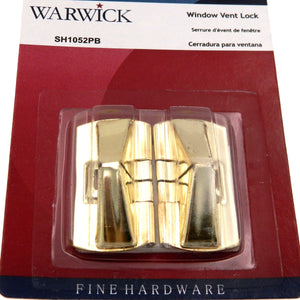 Set of Warwick Double Hung Window Flip Wedge Vent Locks, Polished Brass SH1052PB