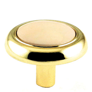Siquar 1 1/4" Polished Brass and Almond Round Cabinet Knob SIQ6302A