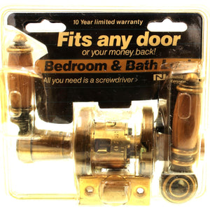 National Lock Royal Family Bath Bed Privacy Door Lever Antique Brass Oak SM739-A