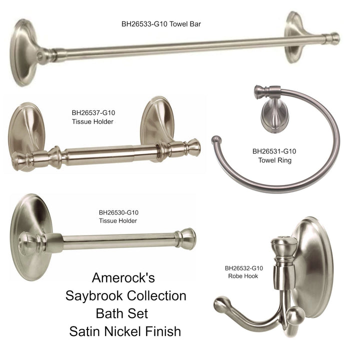 Amerock Saybrook 5-Piece Bath Accessory Set Satin Nickel Towel Bar Ring TP Holder Hook