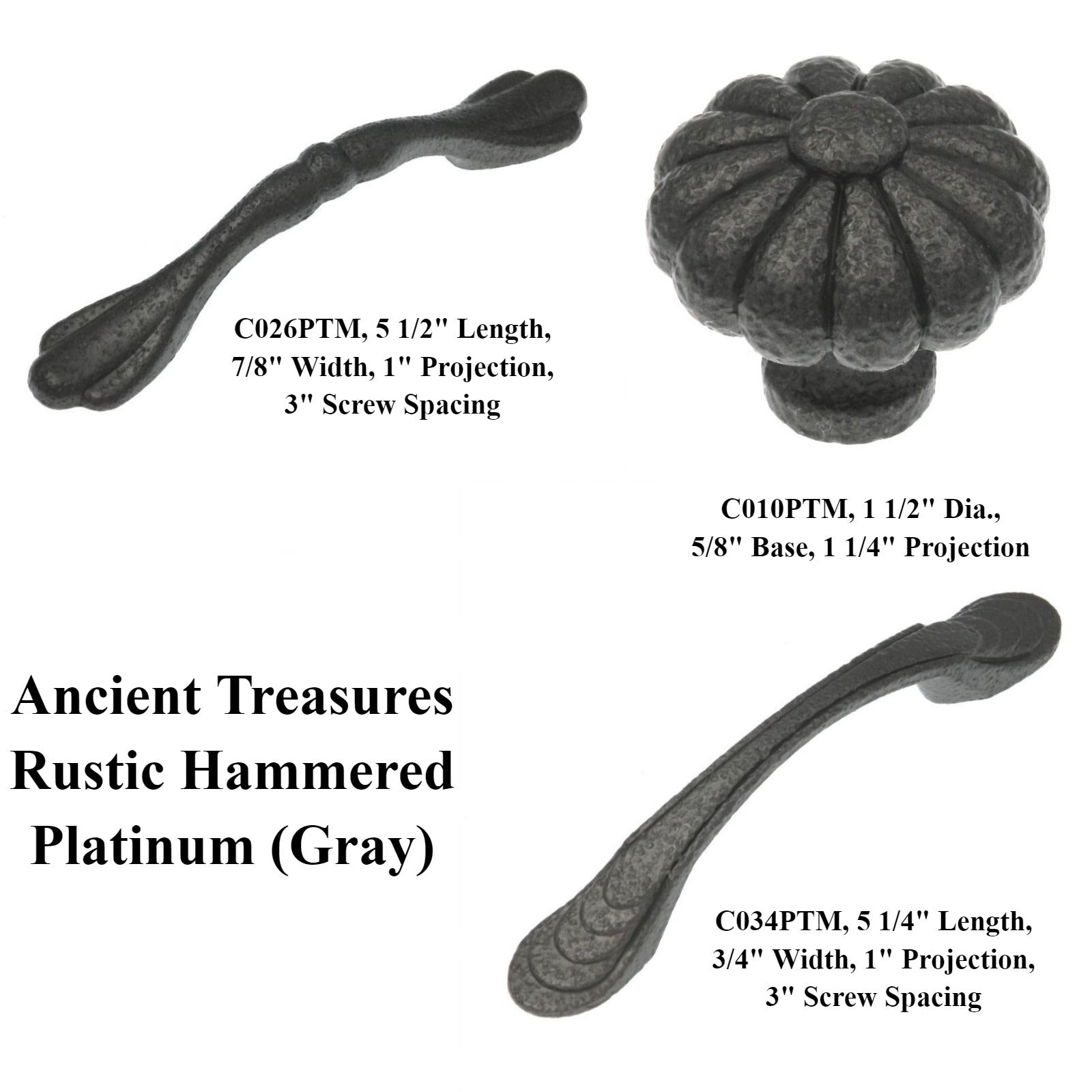 10 Pack of Ancient Treasures Rustic Hammered C034PTM Platinum 3"cc Arch Pull
