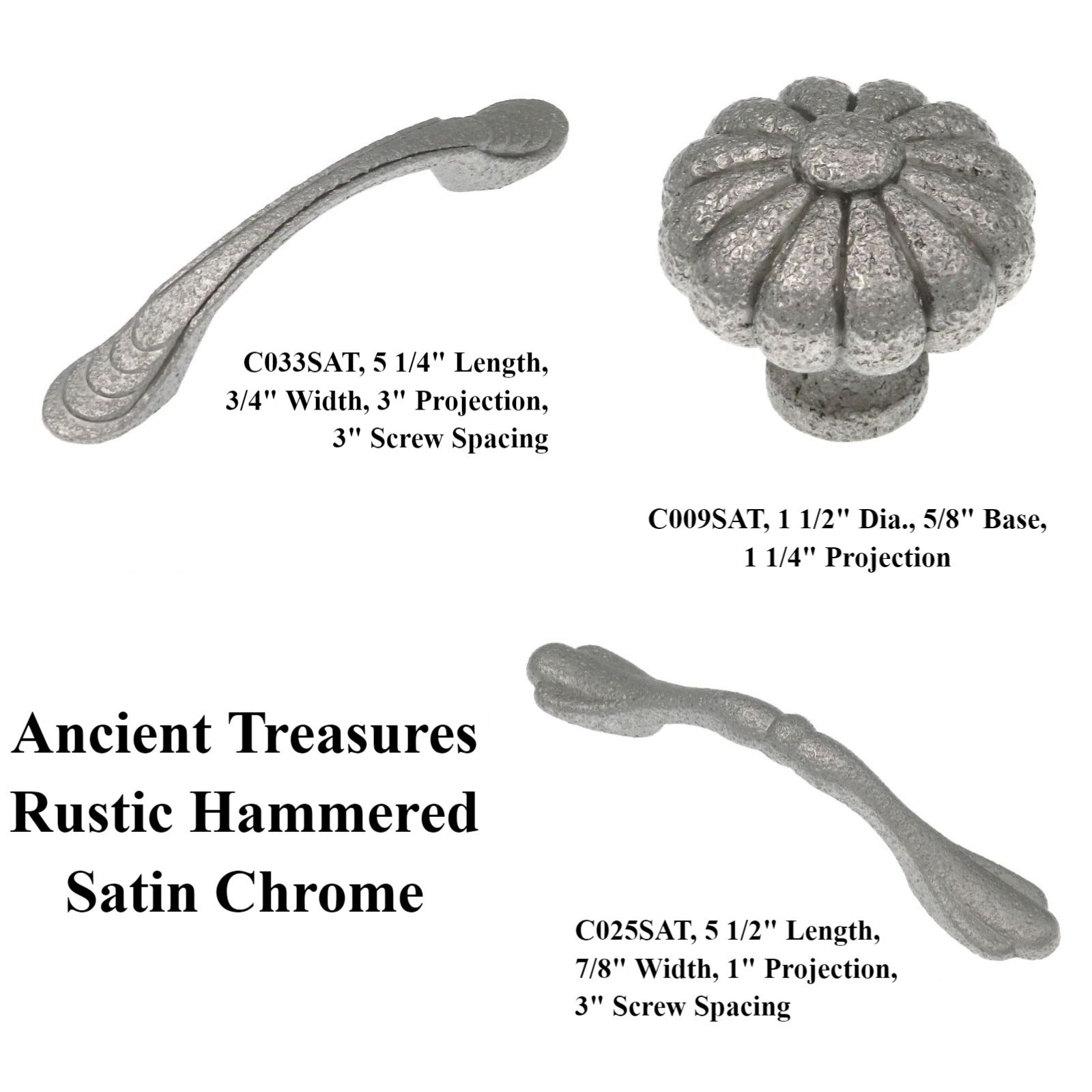 Ancient Treasures C009SAT - Pomo rústico martillado floral cromado satinado de 1 1/2 pulgadas