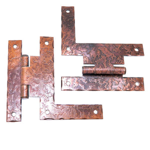 Pair Stanley Square Hammered Antique Copper "HL" Hinges for Flush Doors W858-D3
