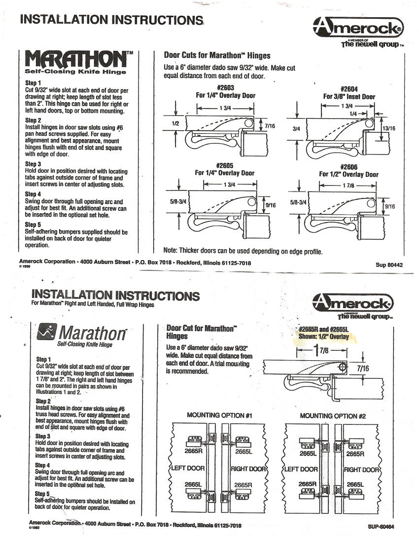 Pair of Amerock Marathon Full Wrap White 1/2" Overlay Knife Hinges, CM2665-W
