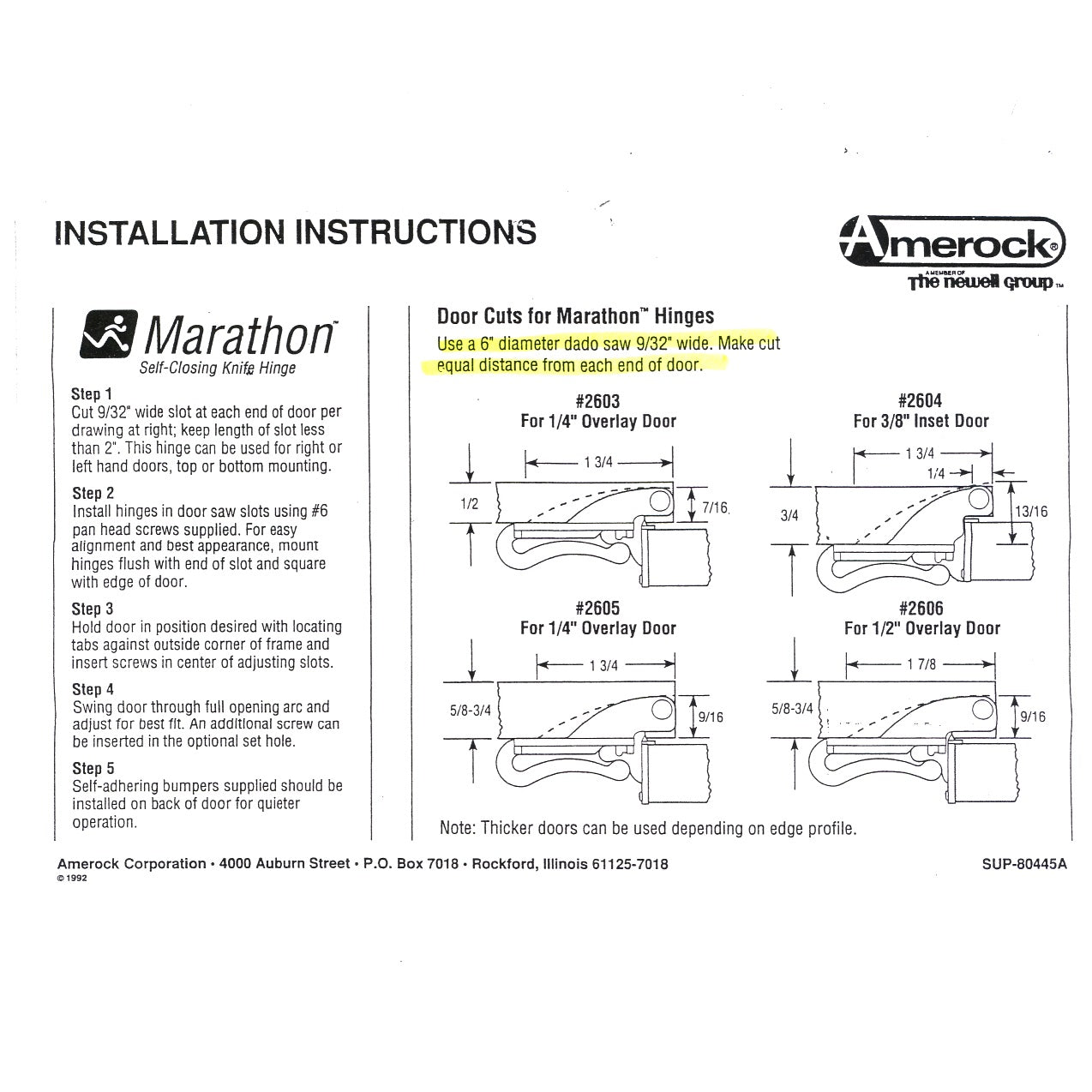 Pair Amerock Marathon BP2606-14 Nickel And White 1/2" Overlay Knife Pivot Hinges