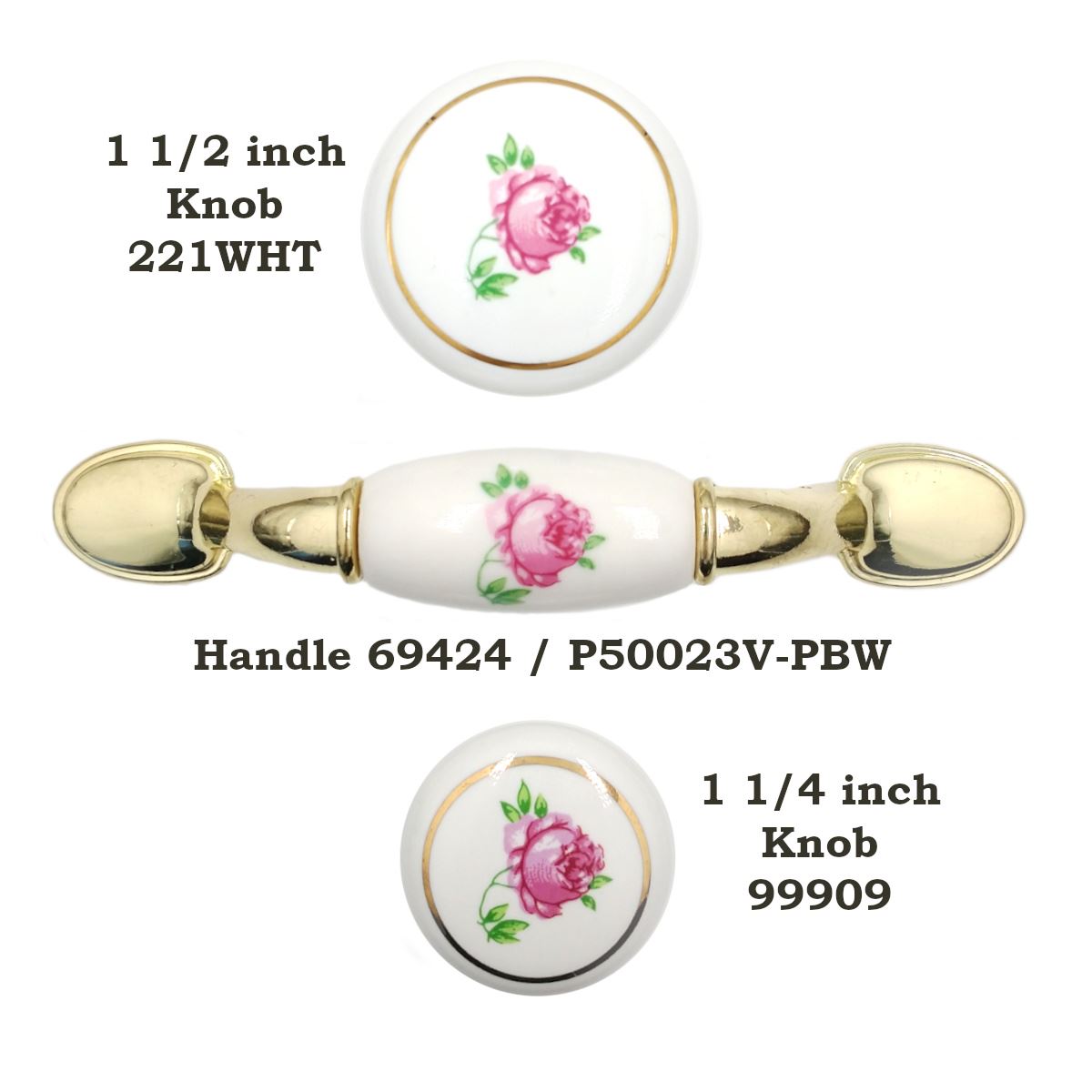 Laurey Porcelain Knobs White Pink Porcelain Floral 1 1/4 Knob 99909